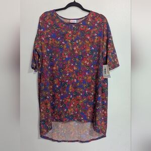 NWT LuLaRoe Irma Red Blue Floral High Low Tunic Top Size Medium